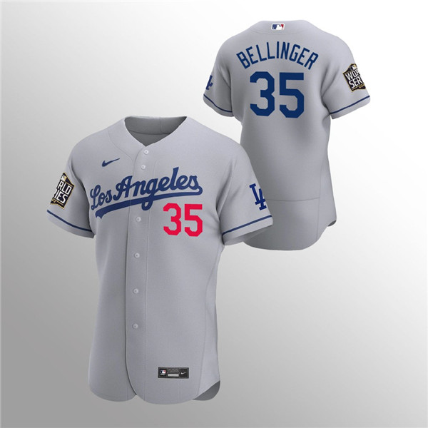 Men's Los Angeles Dodgers #35 Cody Bellinger Grey 2020 World Series Bound stitched MLB Jersey